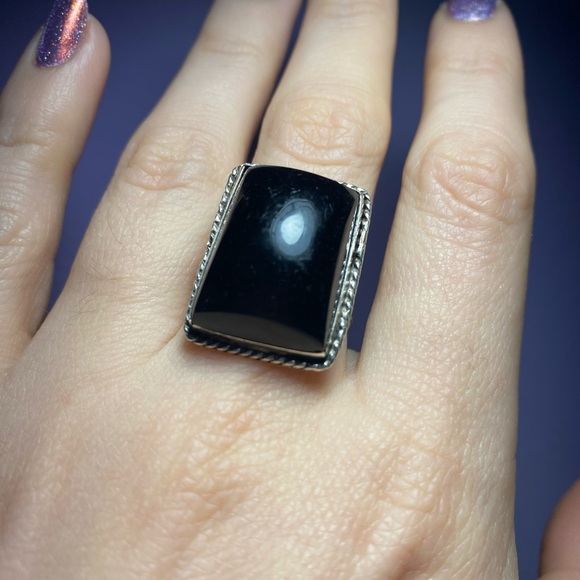 VINTAGE GENUINE BLACK ONYX NATURAL STONE IN SOLID SILVER - Picture 2 of 9